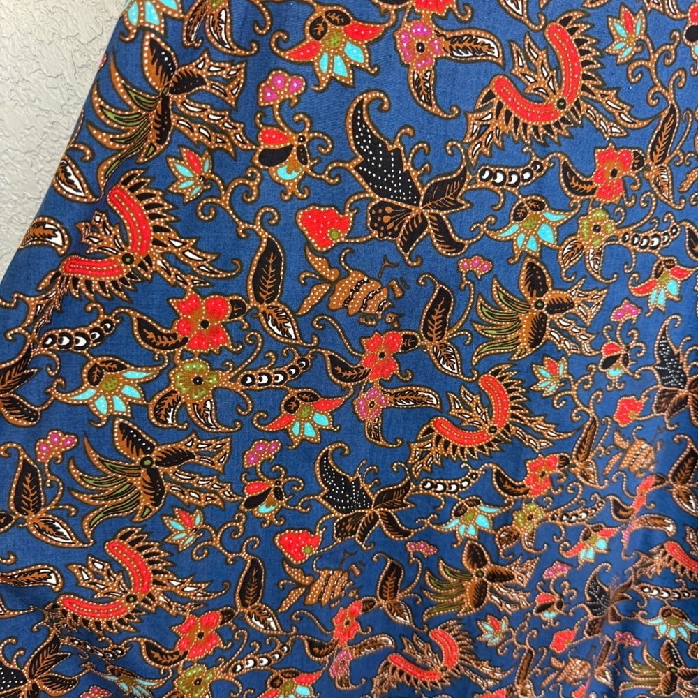 Handmade Floral Print Boho Sleeveless Maxi Dress Navy Blue Orange Brown Indie - Picture 4 of 9